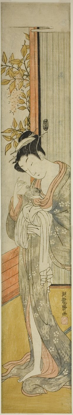 Joven Mujer Alimentando a una Rata de Isoda Koryusai