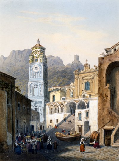 Catedral de Amalfi con fachada antigua de Isodore Laurent Deroy