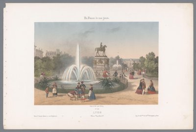 Zicht op de Place Napoléon te Lyon Lyon. Coloque a Napoleón (título en el objeto) Hedendaags Frankrijk (título de la serie) Francia hoy en día (título de la serie sobre el objeto) de Isodore Laurent Deroy