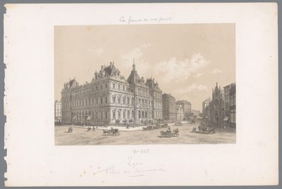Vista del Palais de la Bourse en Lyon Lyon. Palacio de Comercio Francia contemporánea (título de la serie) La France de nos jours (título de la serie) de Isodore Laurent Deroy