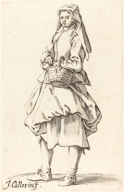 Campesina con Cesta, Mirando a la Izquierda de Israel Henriet after Jacques Callot