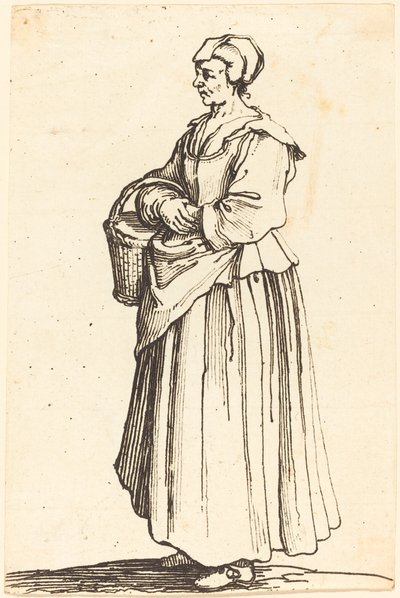 Campesina con cesta, de perfil, mirando a la izquierda de Israel Henriet after Jacques Callot