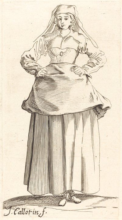 Joven con las manos en las caderas, vista frontal de Israel Henriet after Jacques Callot
