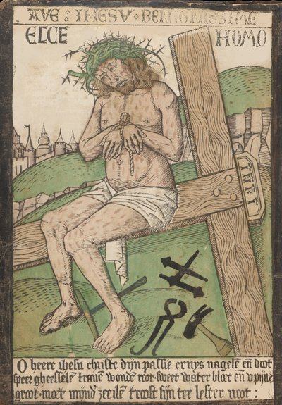 Álbum con doce grabados de La Pasión, un grabado en madera de Cristo como el Hombre de..., finales del siglo XV de Israhel van Meckenem