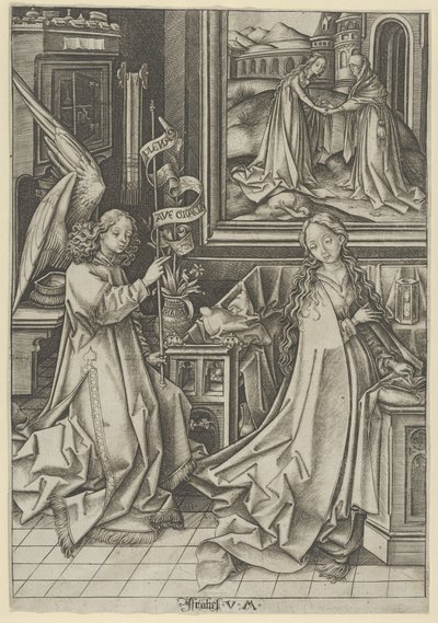 La Anunciación, de La Vida de la Virgen de Israhel van Meckenem