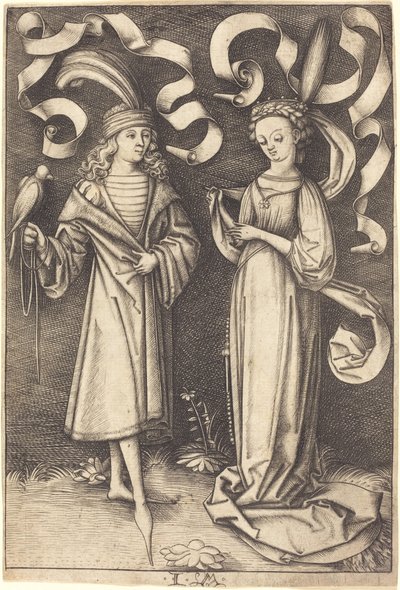 El halconero y la dama noble de Israhel van Meckenem