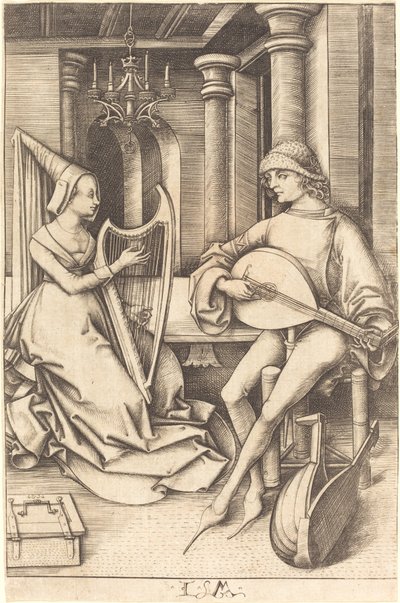 El laudista y el arpista, c. 1495-1503 de Israhel van Meckenem