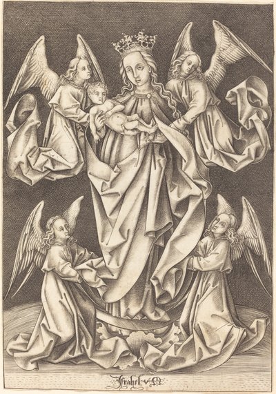 La Madonna y el Niño en la Media Luna Sostenidos por Cuatro Ángeles de Israhel van Meckenem