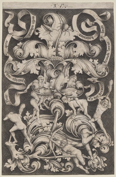 Ornamento Vertical con Ocho Hombres Desnudos de Israhel van Meckenem