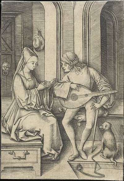 La cantante y el tañedor de laúd de Israhel van Meckenem the younger