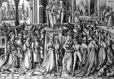Baile en la corte de Herodes, hacia 1500 (grabado) de Israhel van the younger Meckenem