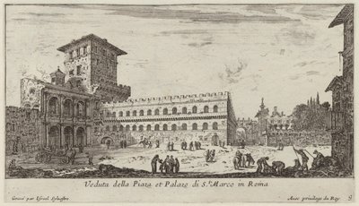 Vista de la Plaza y el Palacio de San Marcos en Roma de Israël Silvestre