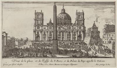 Vista de la plaza y la iglesia de San Pedro y el Palacio del Papa llamado el Vaticano de Israël Silvestre