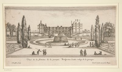 Vista del Chateau Liencourt: un patio con una fuente de Israël Silvestre