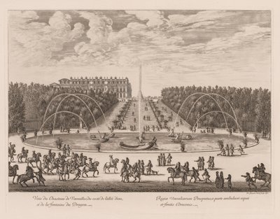 Vista del Castillo de Versalles, del lado del paseo y la fuente del Dragón de Israël Silvestre