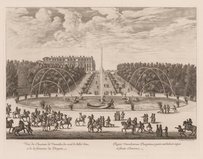 Vista del Castillo de Versalles, del lado del callejón y la fuente del Dragón, 1676 de Israël Silvestre