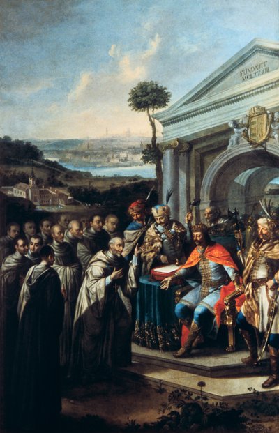 Bela III fundando el monasterio cisterciense en Szentgotthard en 1183, 1795-1796 de Istvan Dorfmeister