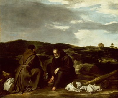 Dos monjes en un paisaje de Italian