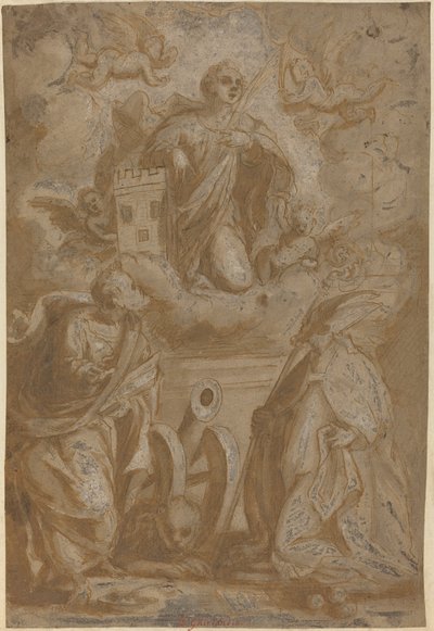 Santa Bárbara en Gloria con los Santos Nicolás y Jerónimo de Italian 16th Century