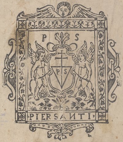 Dos putti con escudo inscrito Pier Santi de Italian 16th Century