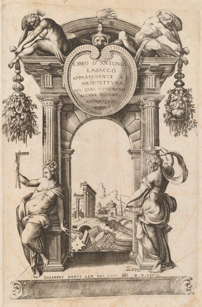 Libro perteneciente a la arquitectura [Página del título] de Italian 16th Century, after Antonio Labacco, published by Giovanni Boni