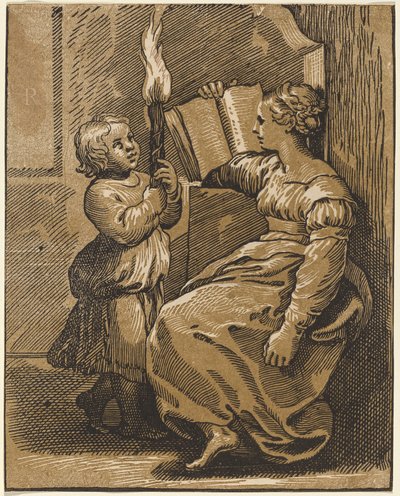 Sibila leyendo de Italian 16th Century, after Ugo da Carpi, after Raphael