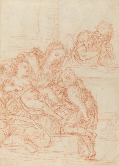 Madonna y Niño con Santos Juan y José [recto] de Italian 17th Century