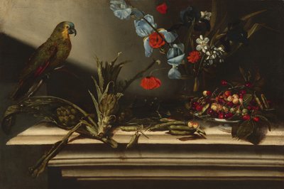 Naturaleza muerta con alcachofas y un loro de Italian 17th Century