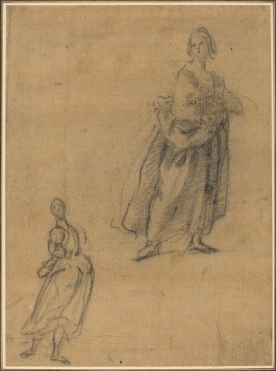 Dos Estudios de una Mujer de Pie de Italian 17th Century