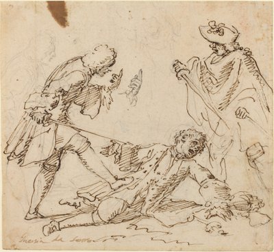 Tres hombres peleando de Italian 17th or 18th Century