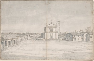 Centro de una ciudad con una iglesia de Italian 18th Century