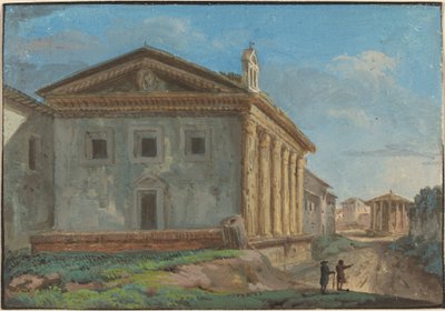 Tempio della Fortuna Virile con el Tempio di Vesta en la distancia de Italian 18th Century