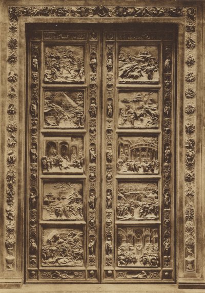 Firenze / Florencia: Baptisterio, la puerta principal, Lorenzo Ghiberti (fotografía en B/N) de Italian Photographer