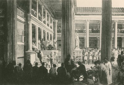 Un juicio criminal en la Basílica (grabado) de Italian School