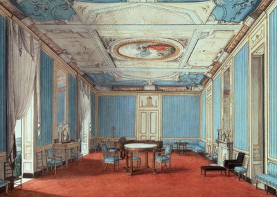 A Drawing Room in a Palazzo, Nápoles, c.1810 (lápiz y acuarela sobre papel)) de Italian School