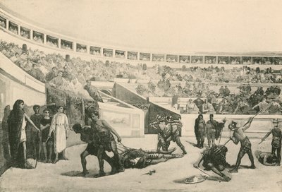 Una pelea de gladiadores en el anfiteatro de Italian School