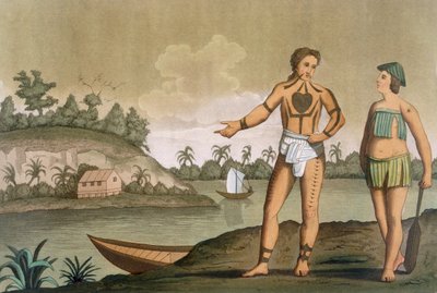 Un hombre y una mujer de la isla de Pogghy, placa no.49 de Costumi dei de Italian School