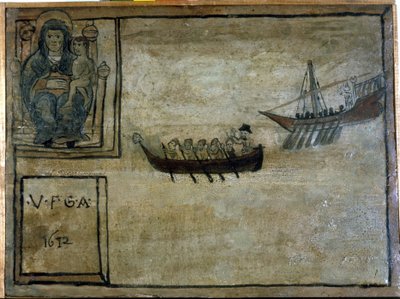 Un barco napolitano es perseguido por una galera berberisca. Exvoto de 1612 de la Iglesia de la Madonna dell