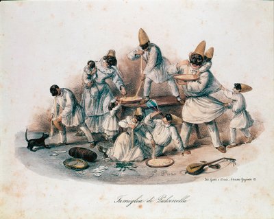 Una familia de pulcinella (polichinela), personaje de la commedia dell