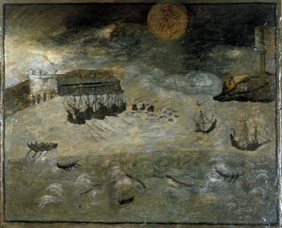 Una tormenta en un puerto. Exvoto del siglo XVII de la Iglesia de la Madonna dell