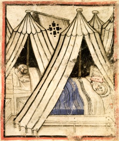 Añadir 15277 f.51 Los israelitas se entregan a la inmoralidad sexual con las mujeres moabitas en sus tiendas, c.1350-99 (vitela) de Italian School
