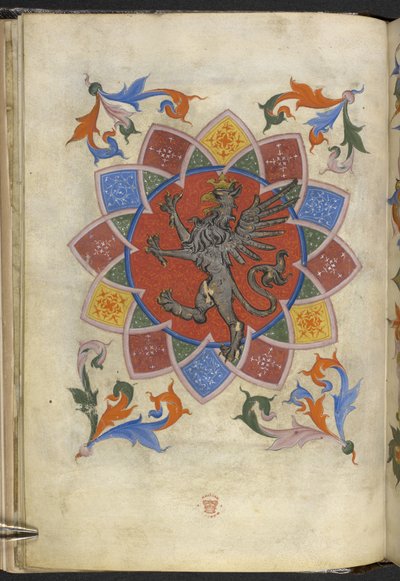 Agregar. 21965, f.5v Figura heráldica: Un grifo, Estatuto del Gremio de Sastres, de 