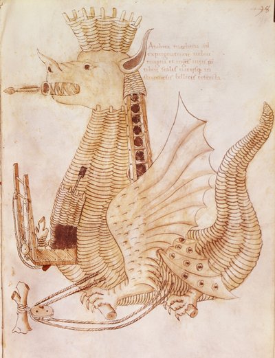 Añadir 24945 fol.194 Diseño de una máquina de asedio, de "De re militari" de Robertus Valturius (litografía) de Italian School