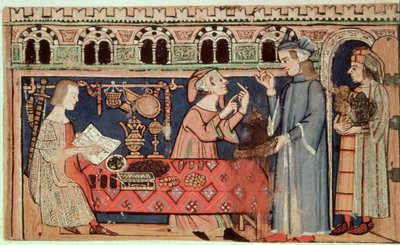 Añadir 27695 f.7v El prestamista, del Tratado de los vicios (vitela) de Italian School