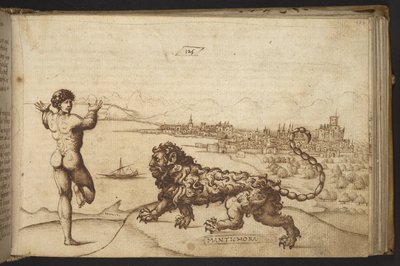 Agregar. 82955, f.124 Figura humana y una criatura (