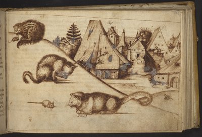 Agregar. 82955, f.182 Gatos cazando ratones (