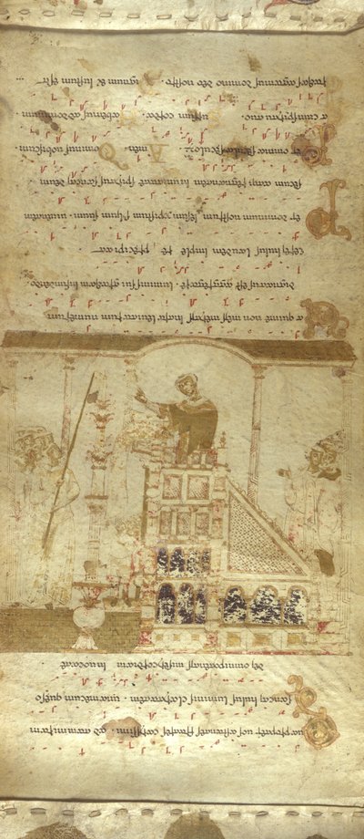 Añadir MS 30337 f.3-4 The Montecassino Exultet Roll, c.1075-1080 (vitela) de Italian School