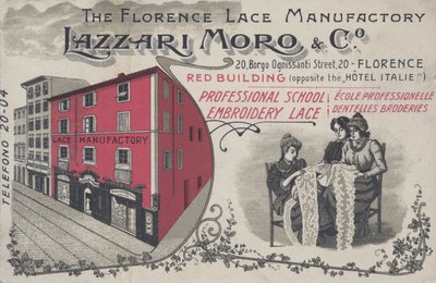 Anuncio de encaje de Lazzari Moro & Co, Florencia; Italia de Italian School