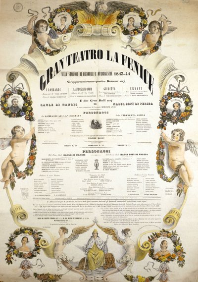 Cartel del Teatro La Fenice de Venecia para la temporada 1843 - 1844 de Italian School