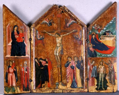 Tríptico de altar con la crucifixión y otras escenas de Italian School